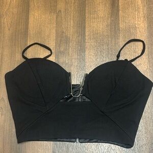 Bebe Black Satin Zip-Up Top